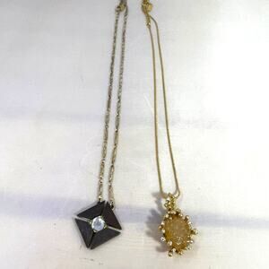 Jewelmint Necklace Lot 2 Gold Tone Geometric Wood Druzy Rhinestone Pendants